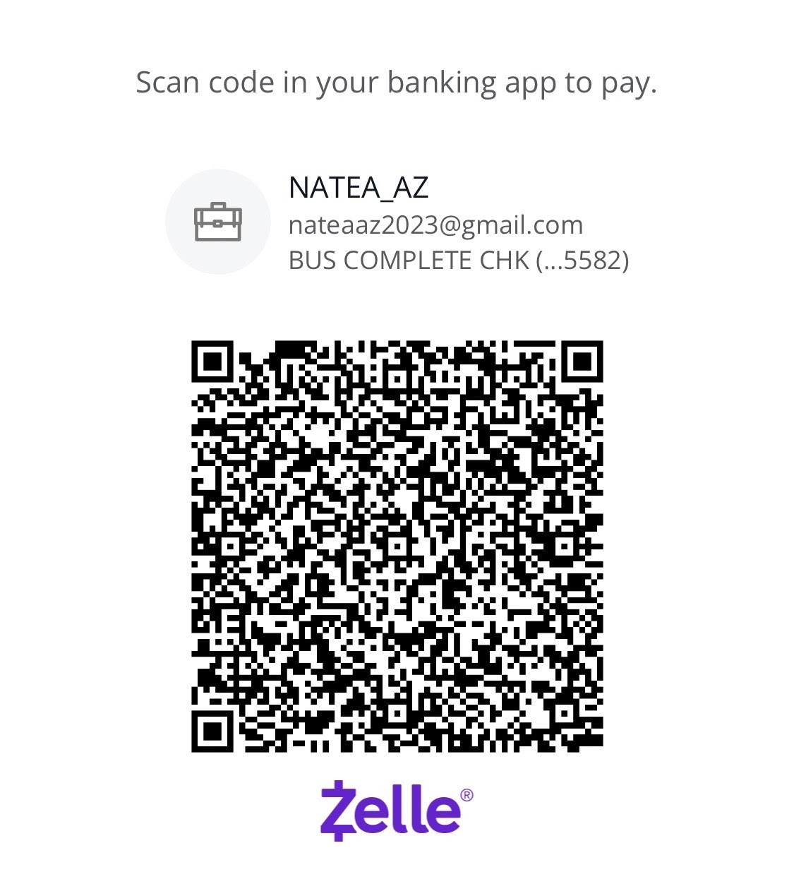 Zelle QR code for NATEA Arizona